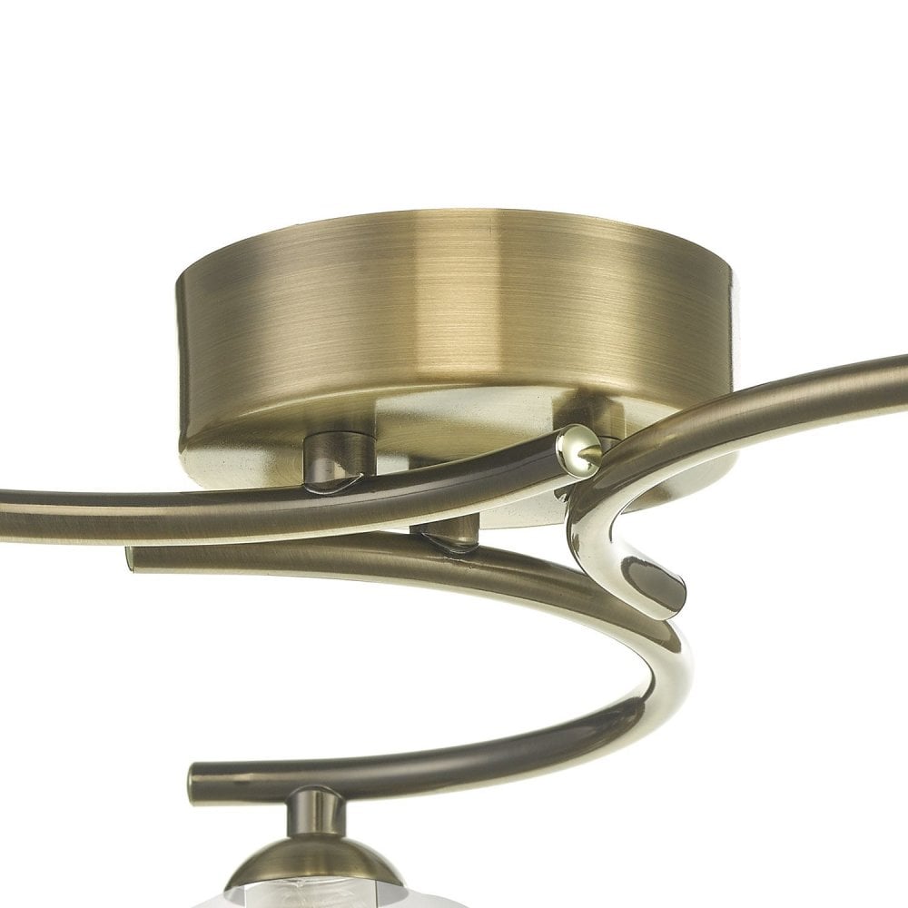 Nakita 3 Light Semi Flush Ceiling Light In Antique Brass With Clear And Opal Shades NAK5375-04