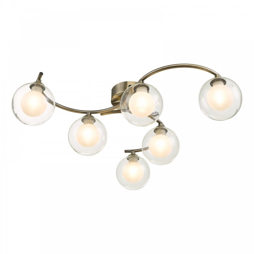 Nakita 6 Light Semi Flush Ceiling Light In Antique Brass With Clear And Opal Glass NAK6475-04