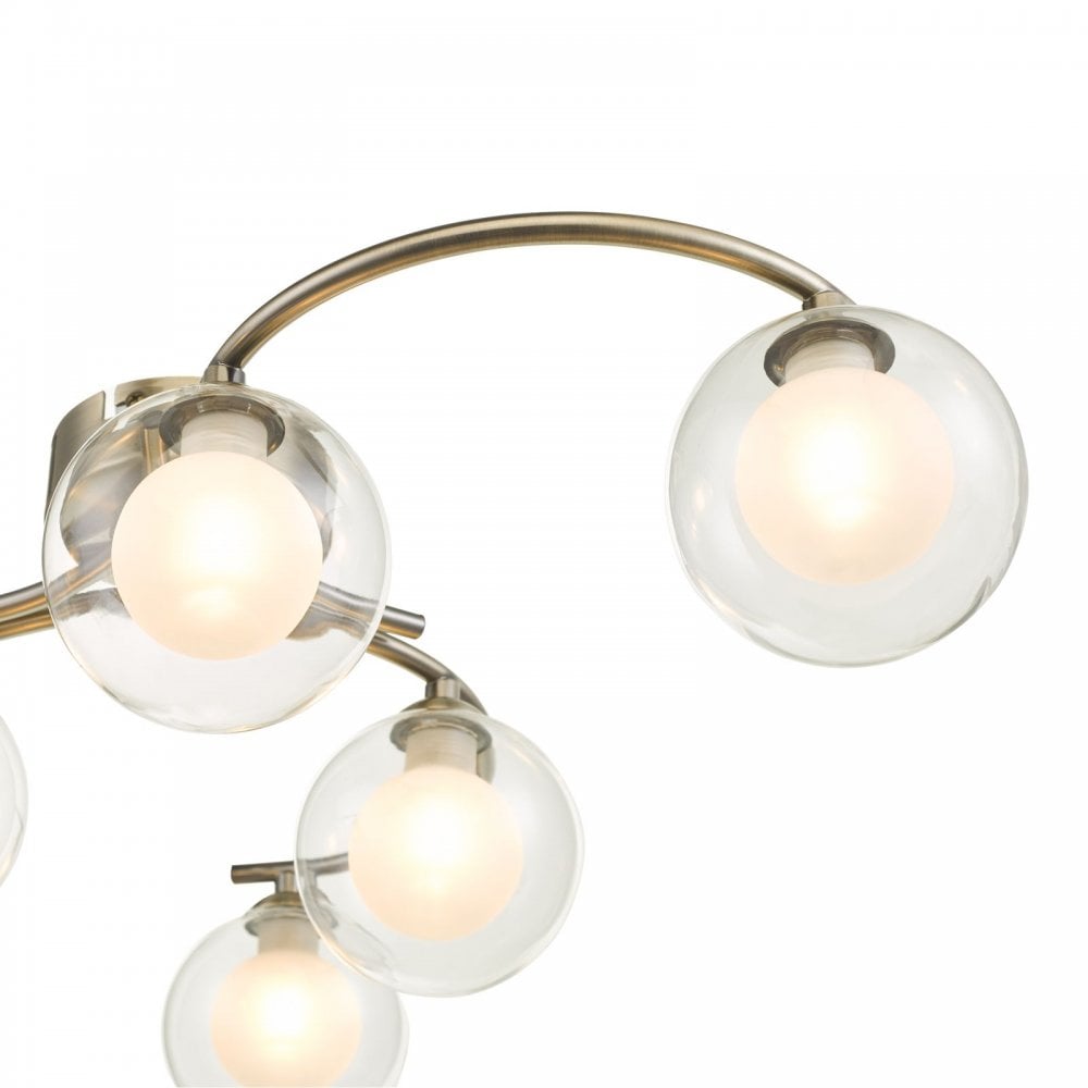 Nakita 6 Light Semi Flush Ceiling Light In Antique Brass With Clear And Opal Glass NAK6475-04