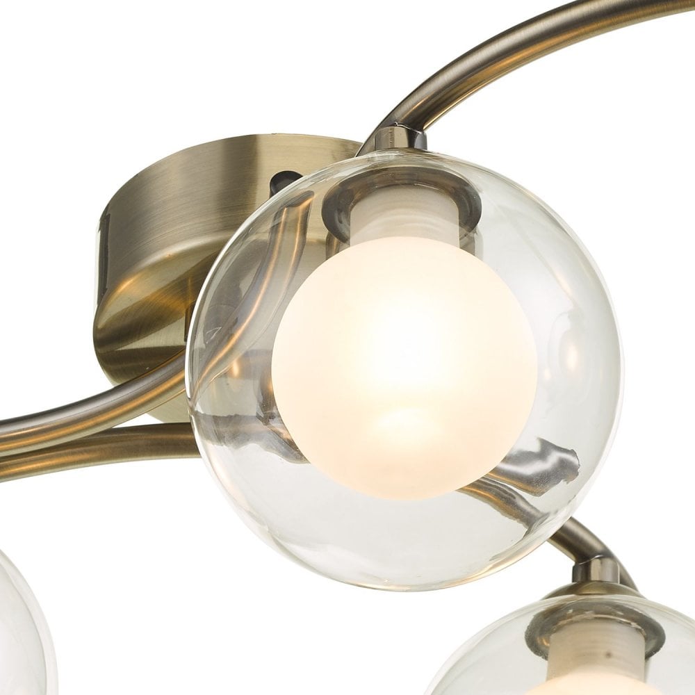Nakita 6 Light Semi Flush Ceiling Light In Antique Brass With Clear And Opal Glass NAK6475-04