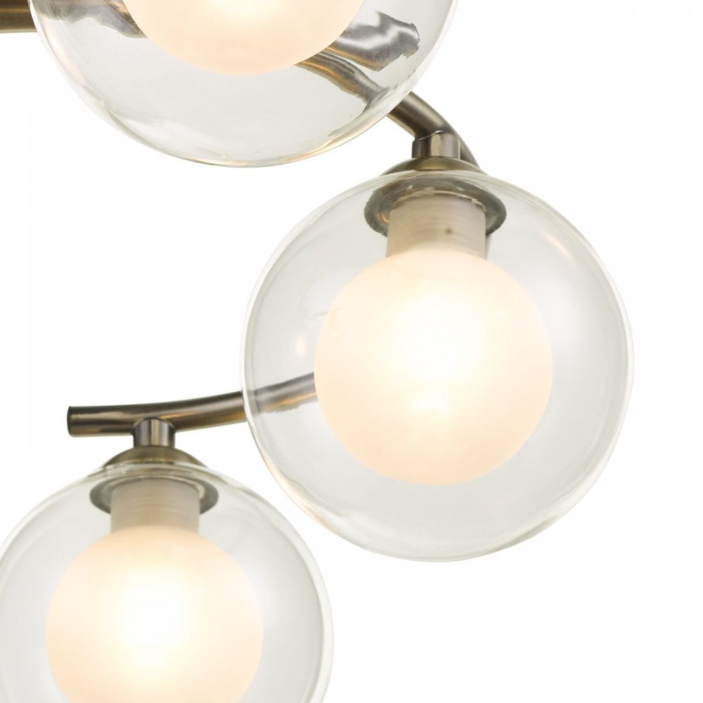 Nakita 6 Light Semi Flush Ceiling Light In Antique Brass With Clear And Opal Glass NAK6475-04