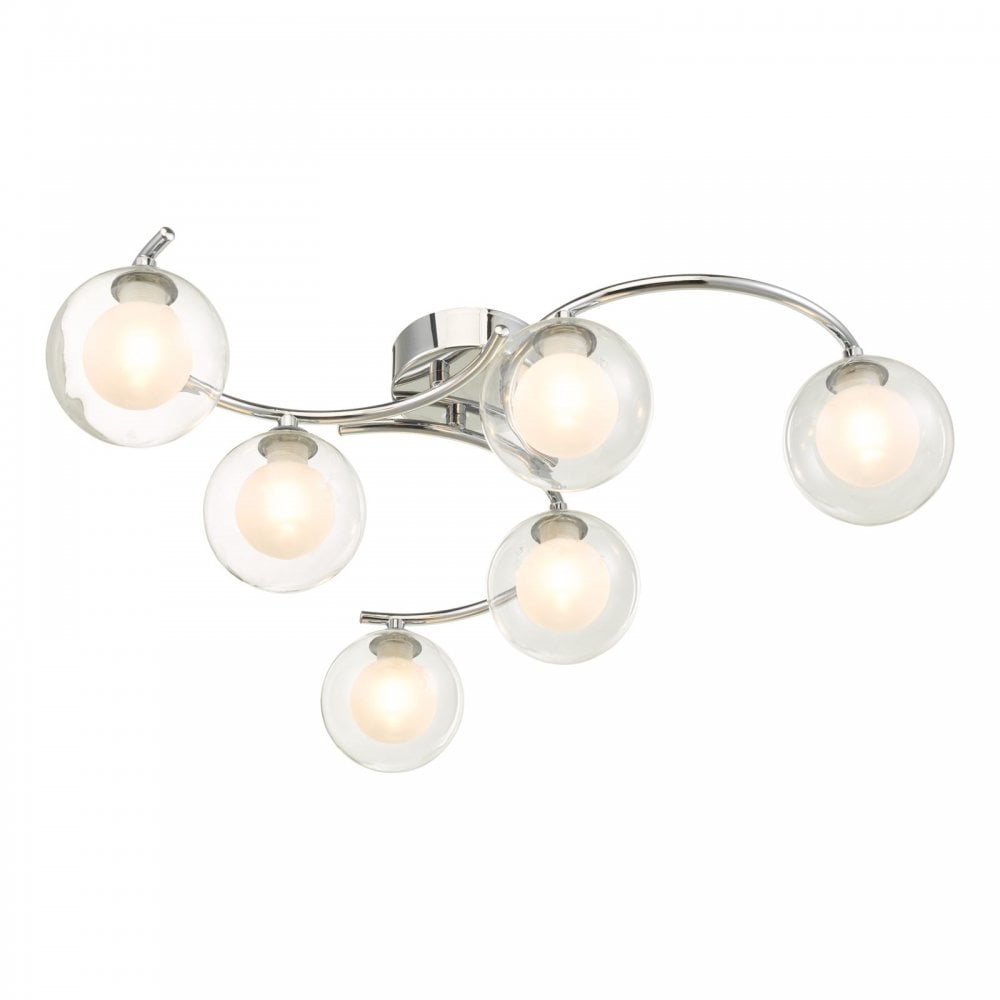 Nakita 6 Light Semi Flush Ceiling Light In Chrome With Clear And Opal Glass NAK6450-04