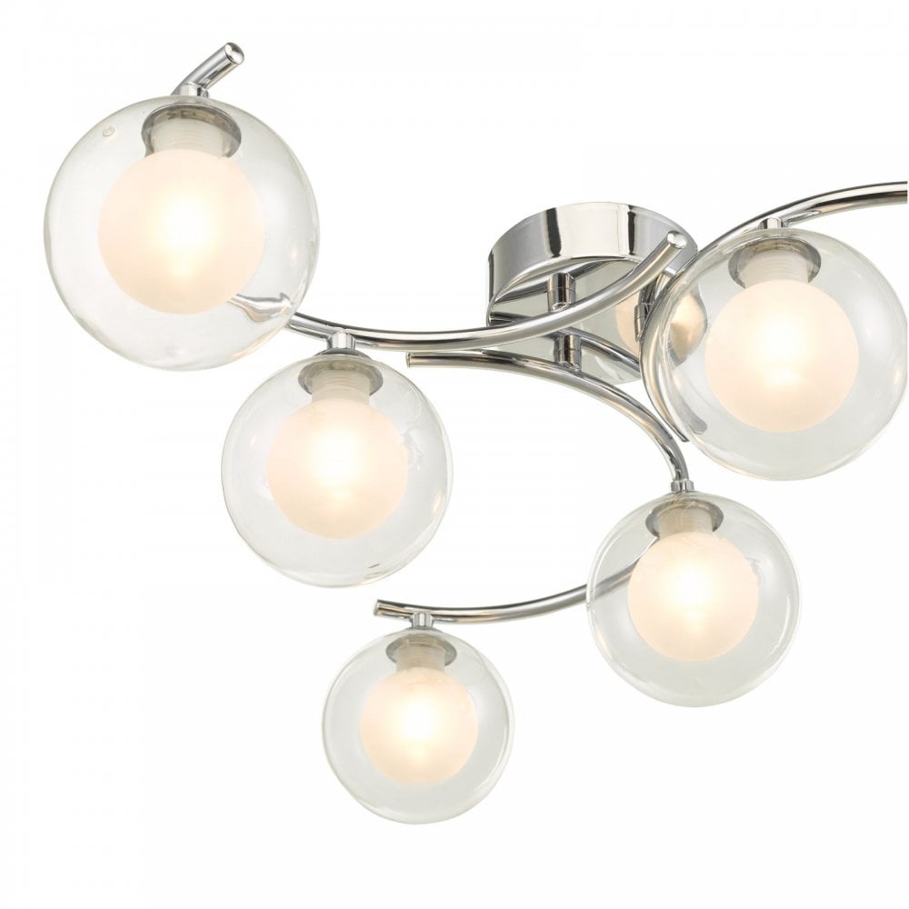 Nakita 6 Light Semi Flush Ceiling Light In Chrome With Clear And Opal Glass NAK6450-04