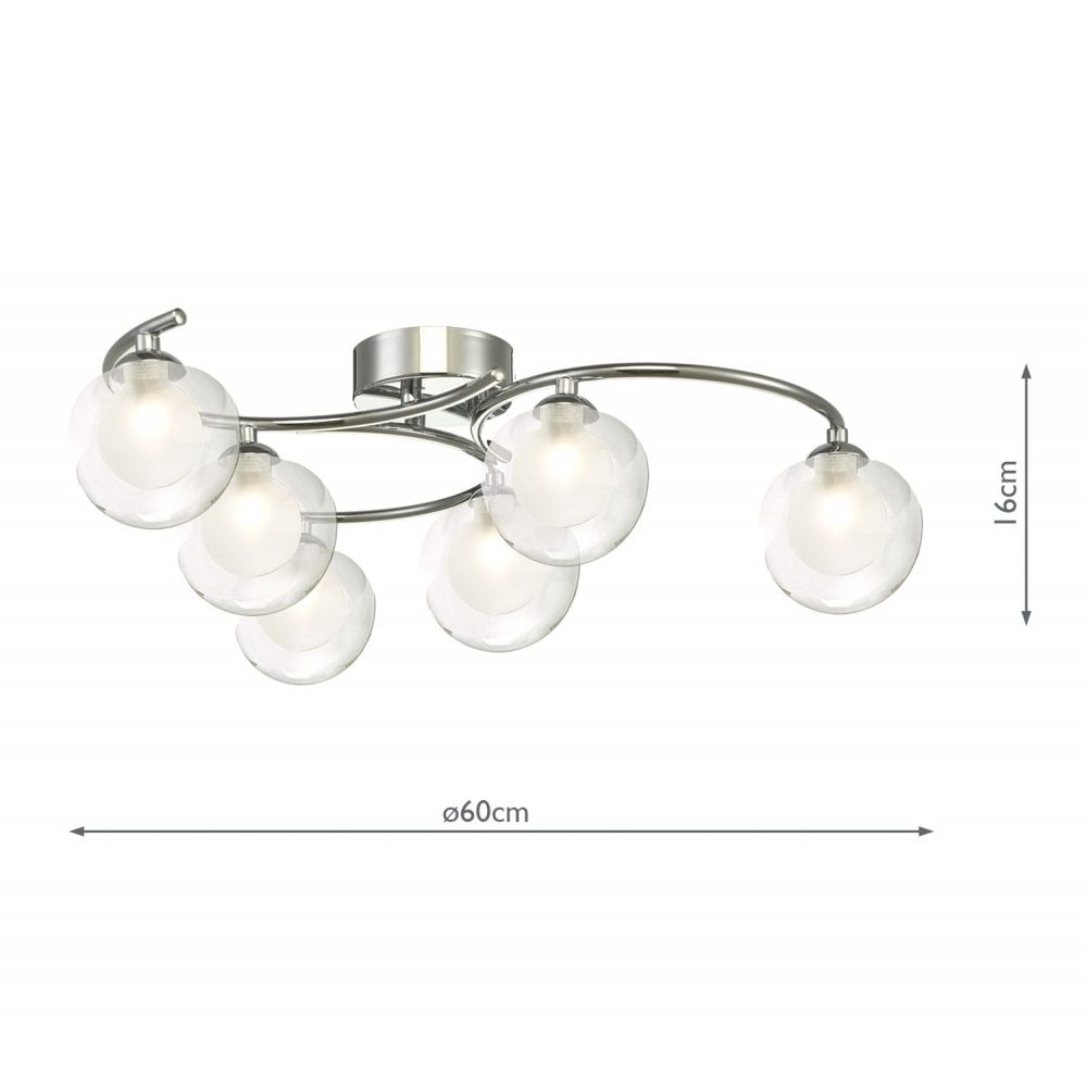 Nakita 6 Light Semi Flush Ceiling Light In Chrome With Clear And Opal Glass NAK6450-04