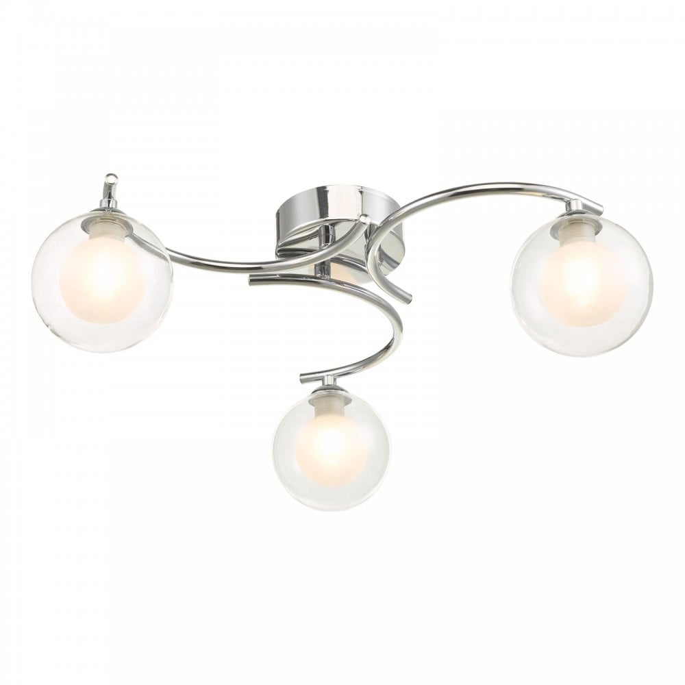 Nakita 3 Light Semi Flush Ceiling Light In Chrome With Clear And Opal Glass NAK5350-04