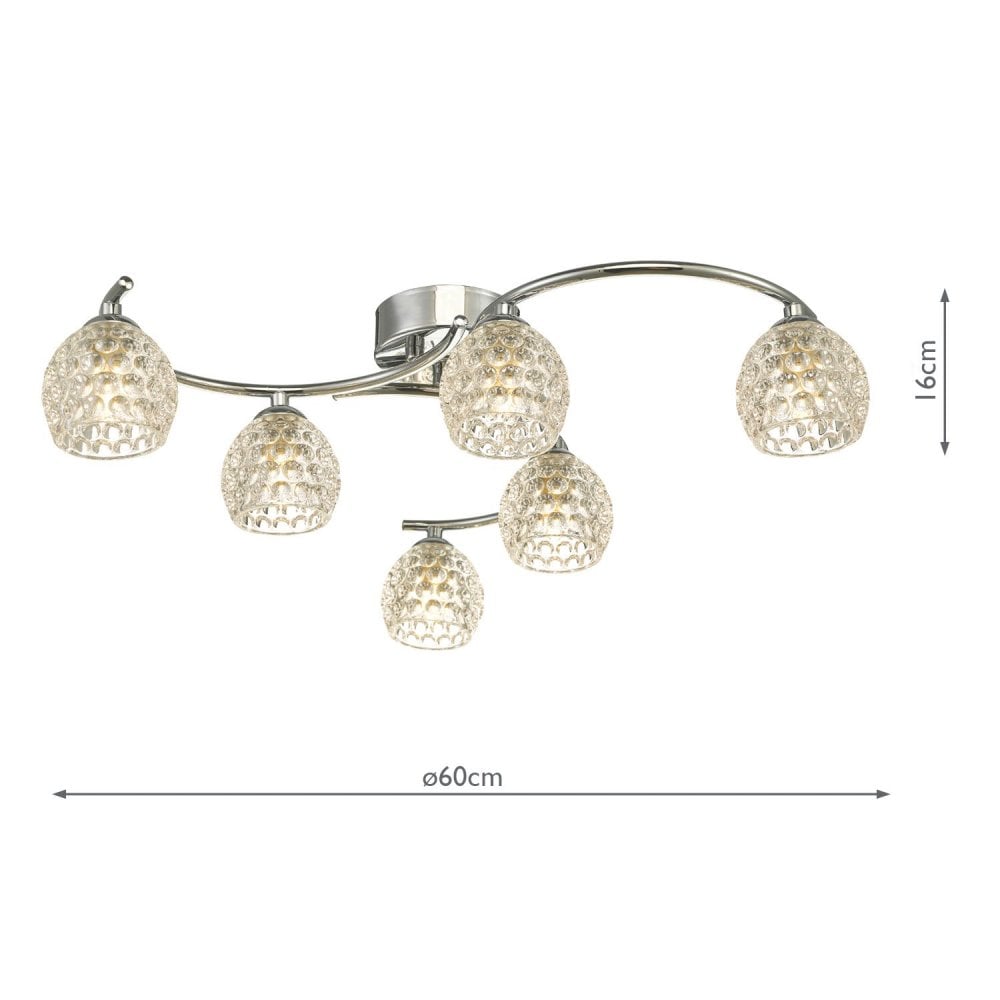 Nakita 6 Light Semi Flush Ceiling Light In Polished Chrome With Dimpled Glass NAK6450-06