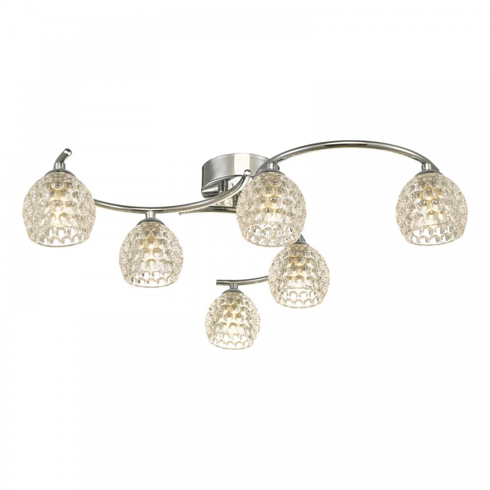 Nakita 6 Light Semi Flush Ceiling Light In Antique Brass With Dimpled Glass NAK6475-06