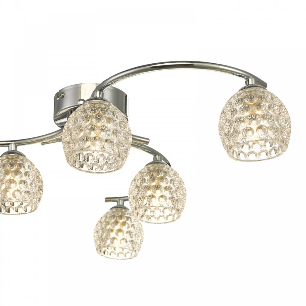 Nakita 6 Light Semi Flush Ceiling Light In Antique Brass With Dimpled Glass NAK6475-06