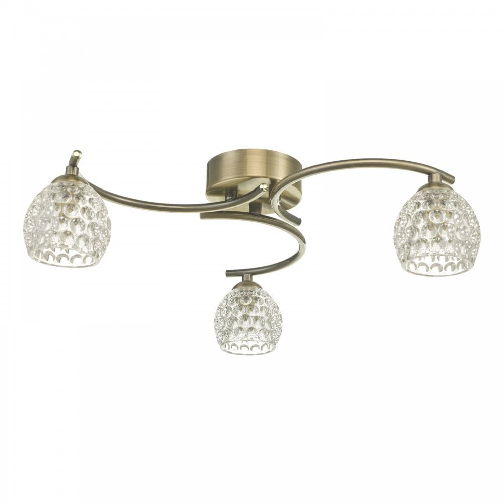 Nakita 3 Light Semi Flush Ceiling Light In Antique Brass Finish With Dimpled Glass NAK5375-06