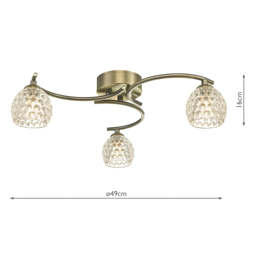 Nakita 3 Light Semi Flush Ceiling Light In Antique Brass Finish With Dimpled Glass NAK5375-06