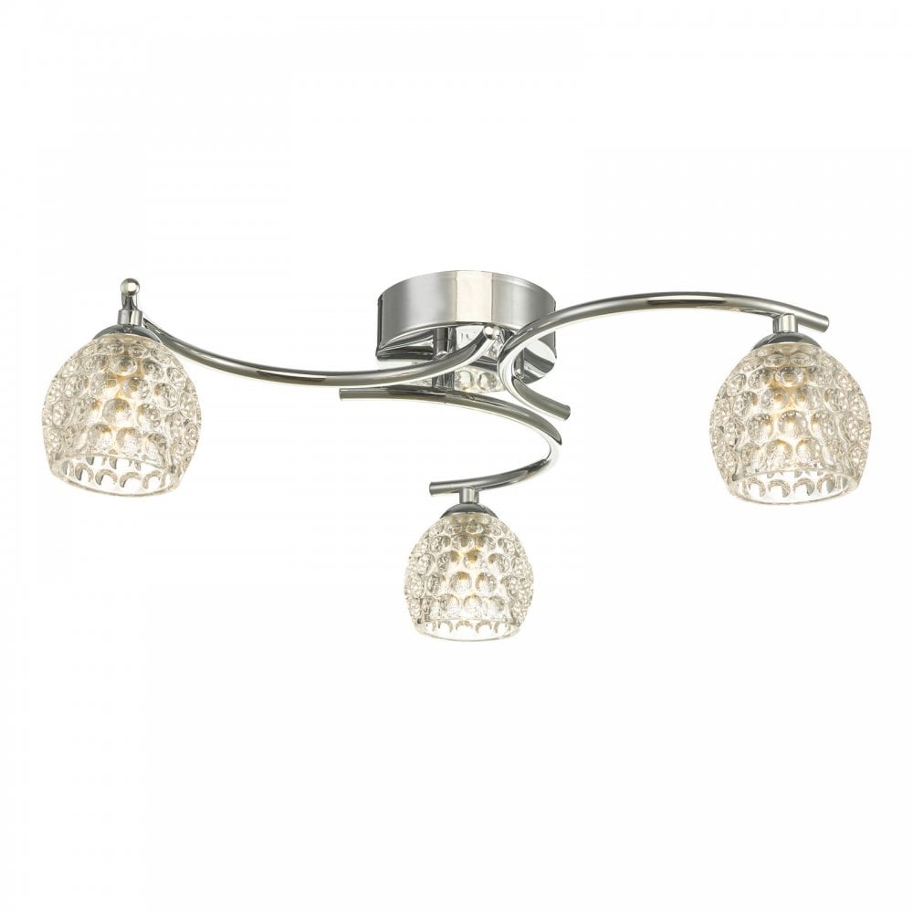 Nakita 3 Light Semi Flush Ceiling Light In Chrome With Dimpled Glass NAK5350-06