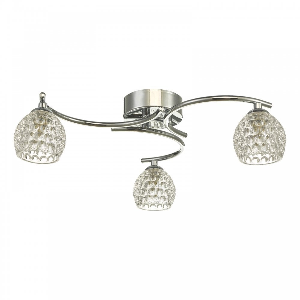 Nakita 3 Light Semi Flush Ceiling Light In Chrome With Dimpled Glass NAK5350-06