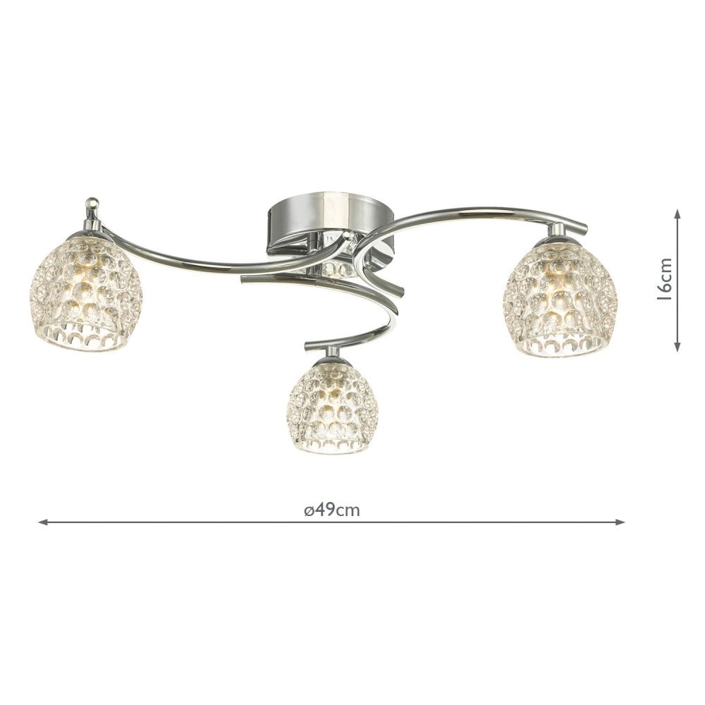 Nakita 3 Light Semi Flush Ceiling Light In Chrome With Dimpled Glass NAK5350-06