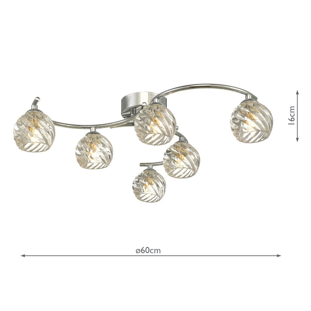 Nakita 6 Light Semi Flush Ceiling Light In Chrome With Twisted Open Glass NAK6450-05