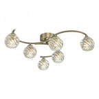 Nakita 6 Light Semi Flush Ceiling Light In Antique Brass With Twisted Open Glass NAK6475-05