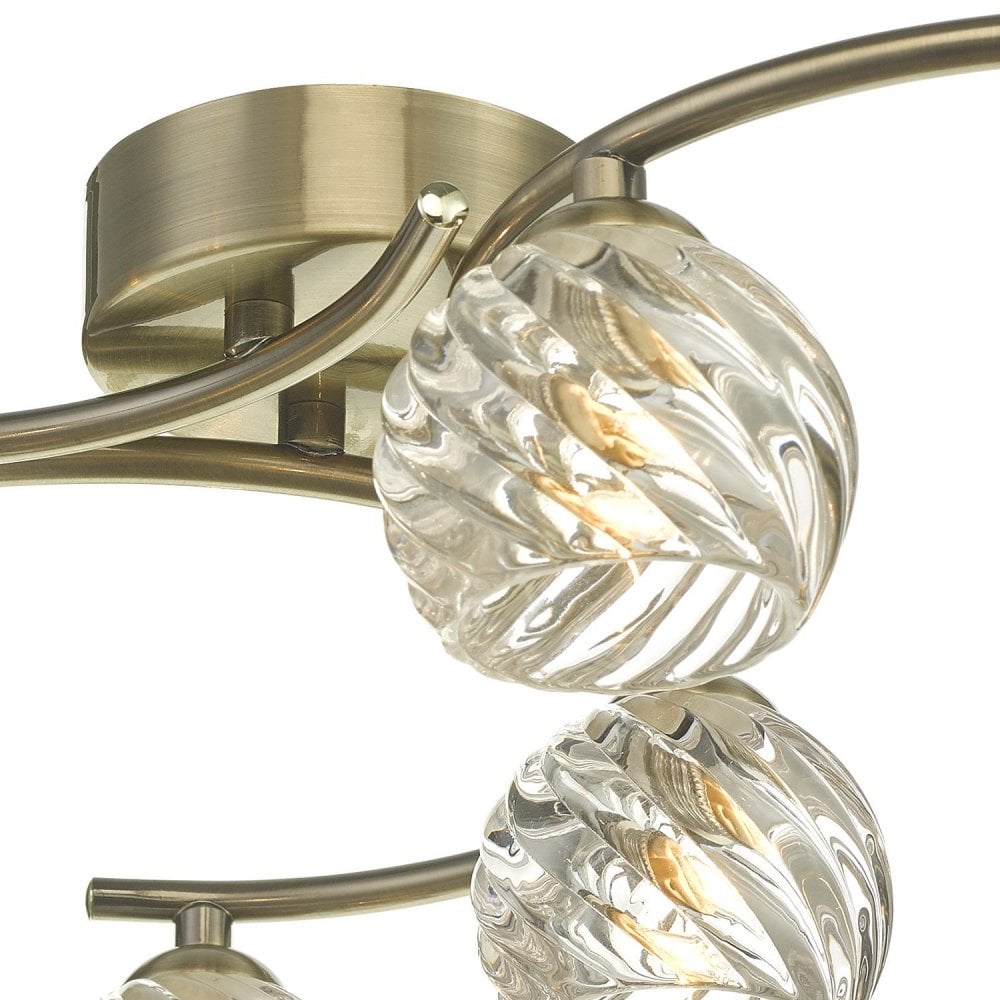 Nakita 6 Light Semi Flush Ceiling Light In Antique Brass With Twisted Open Glass NAK6475-05