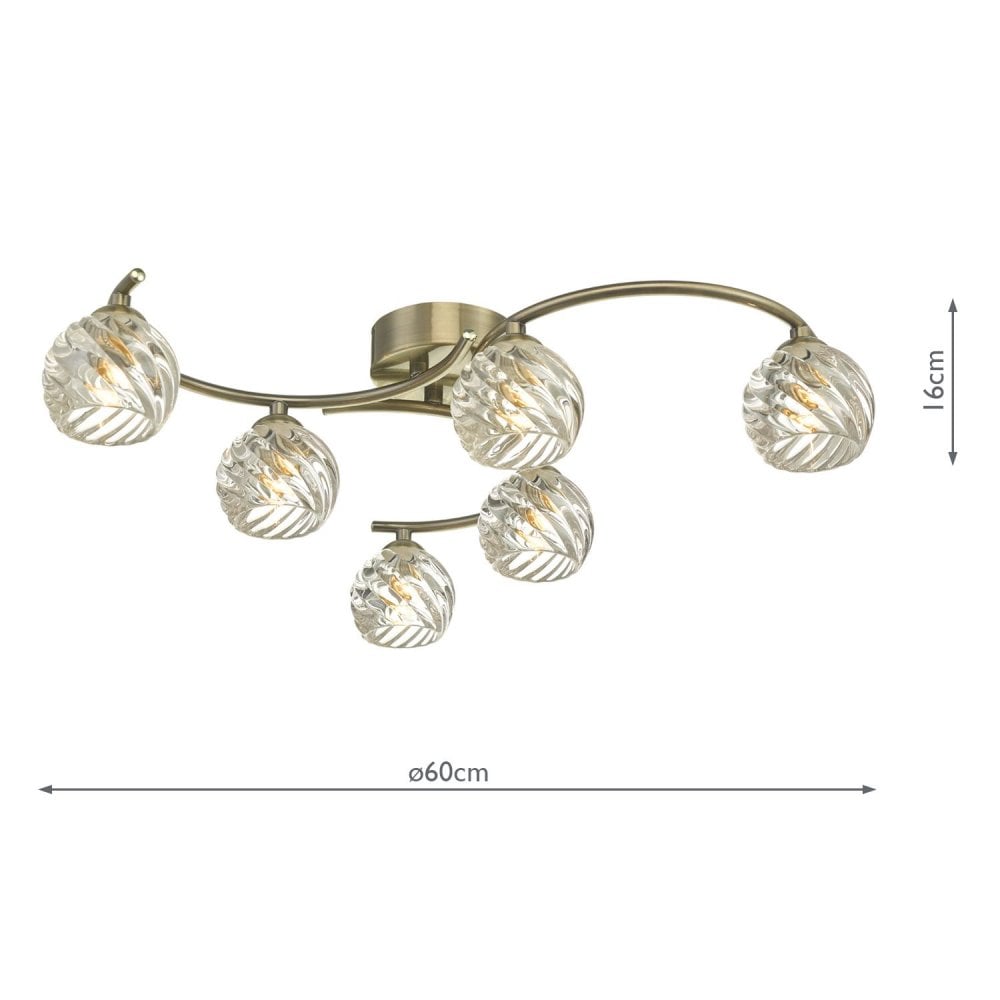 Nakita 6 Light Semi Flush Ceiling Light In Antique Brass With Twisted Open Glass NAK6475-05