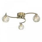 Nakita 3 Light Semi Flush Ceiling Light In Antique Brass With Twisted Open Glass NAK5375-05