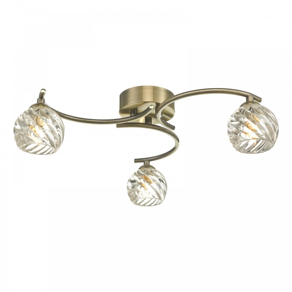 Nakita 3 Light Semi Flush Ceiling Light In Antique Brass With Twisted Open Glass NAK5375-05