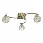 Nakita 3 Light Semi Flush Ceiling Light In Antique Brass With Twisted Open Glass NAK5375-05