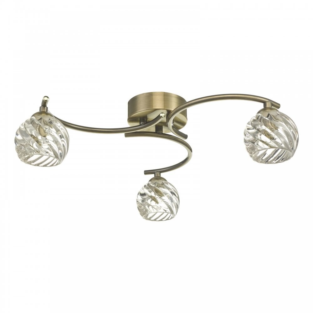Nakita 3 Light Semi Flush Ceiling Light In Antique Brass With Twisted Open Glass NAK5375-05