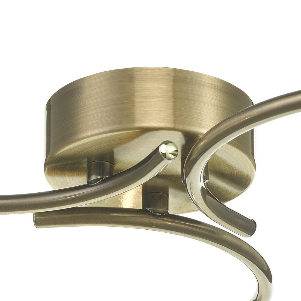 Nakita 3 Light Semi Flush Ceiling Light In Antique Brass With Twisted Open Glass NAK5375-05