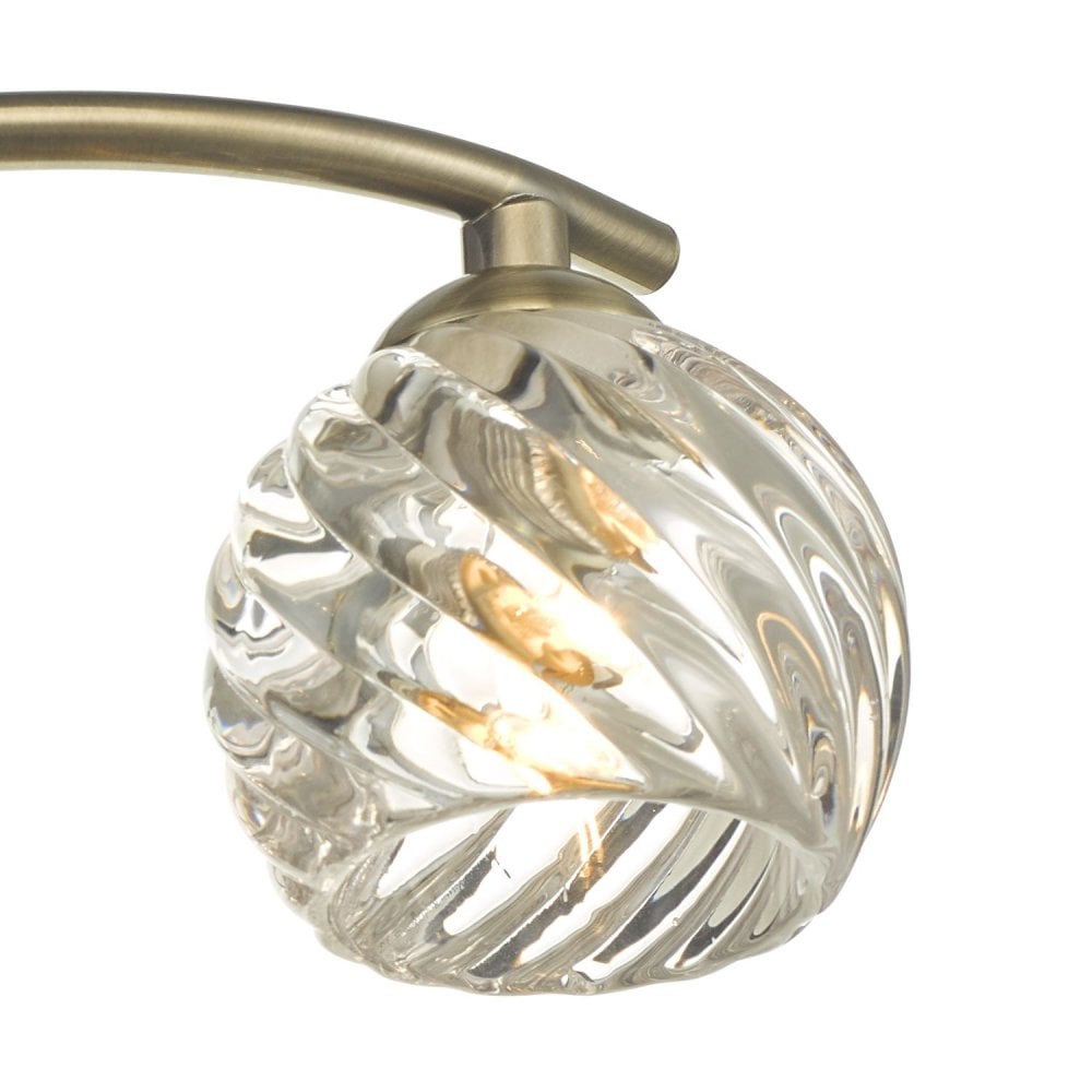 Nakita 3 Light Semi Flush Ceiling Light In Antique Brass With Twisted Open Glass NAK5375-05