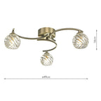Nakita 3 Light Semi Flush Ceiling Light In Antique Brass With Twisted Open Glass NAK5375-05