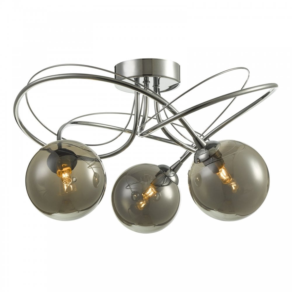 Onawa 3 Light Semi Flush Ceiling Light In Polished Chrome With Smoked Glass ONA5350-01