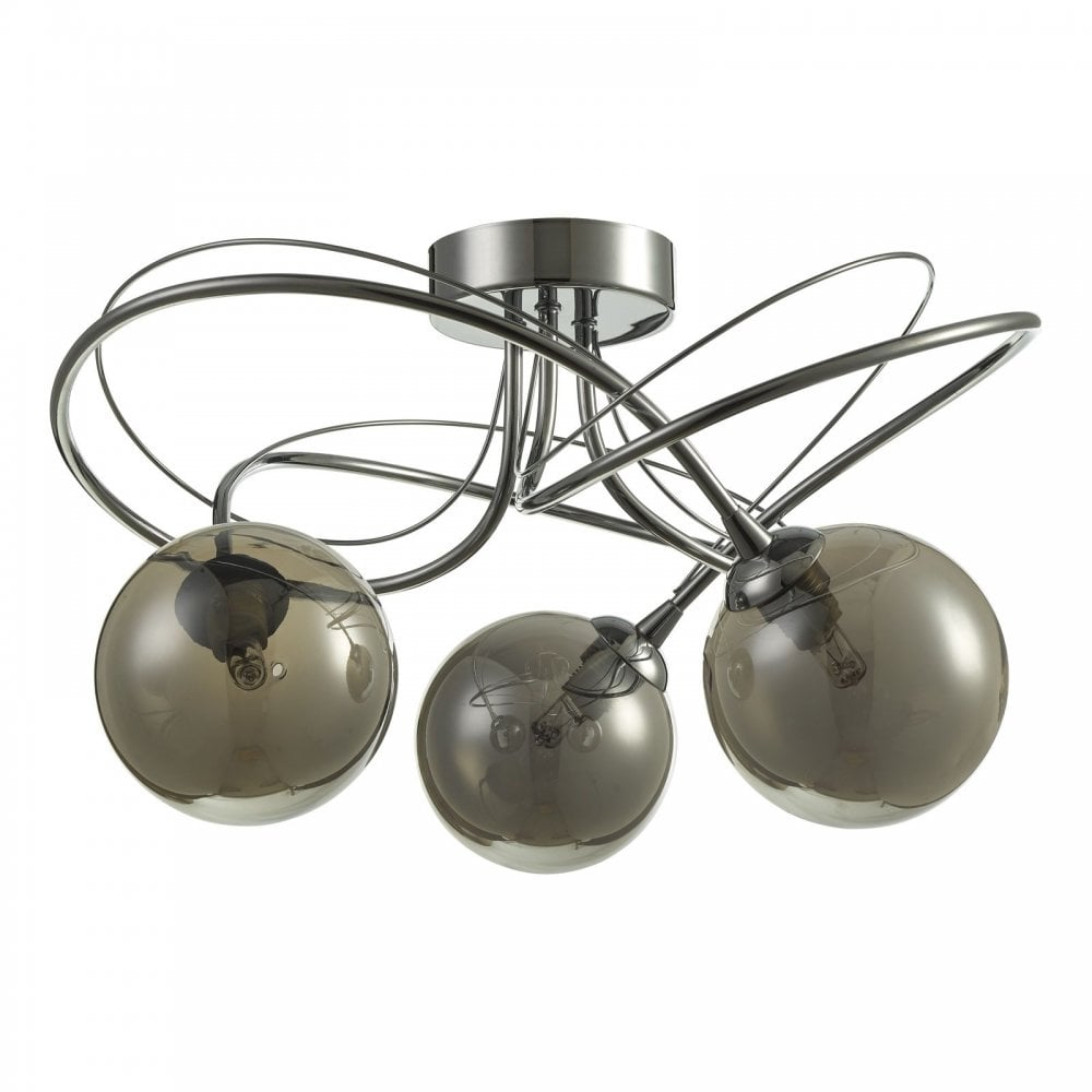 Onawa 3 Light Semi Flush Ceiling Light In Polished Chrome With Smoked Glass ONA5350-01