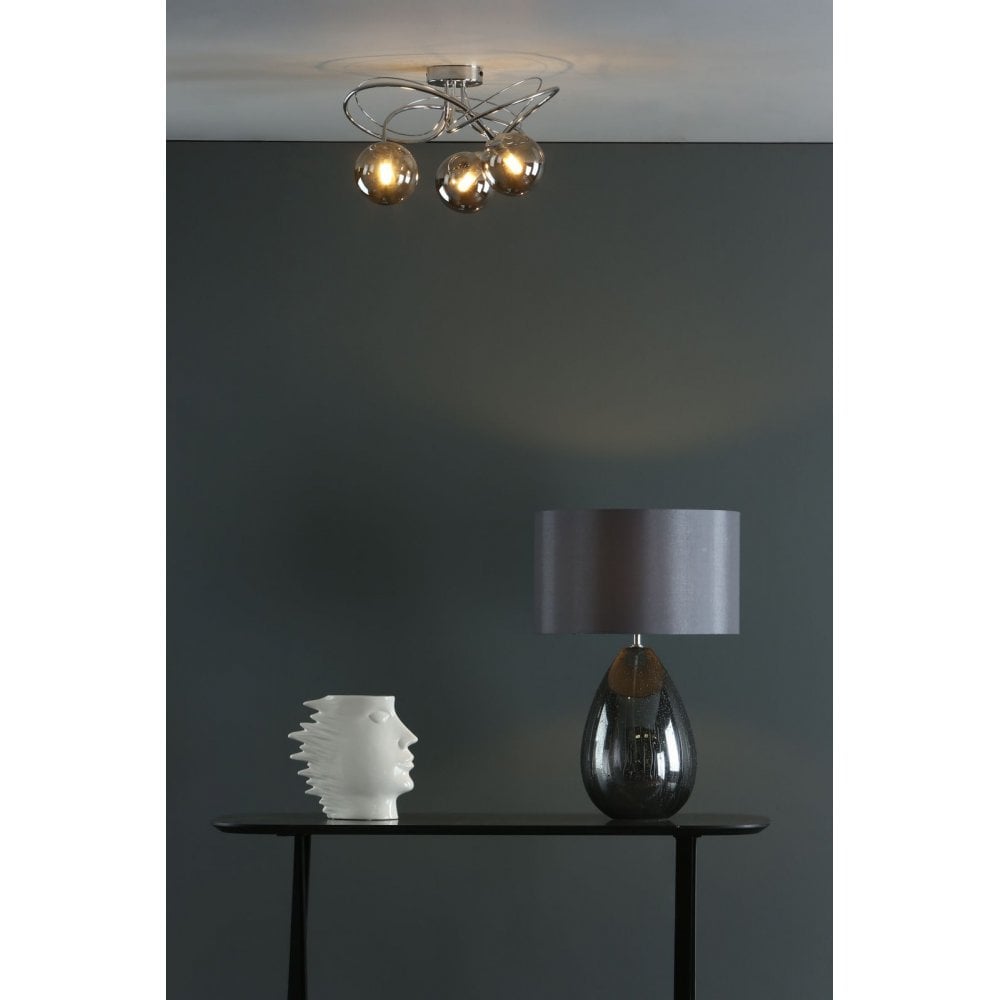 Onawa 3 Light Semi Flush Ceiling Light In Polished Chrome With Smoked Glass ONA5350-01