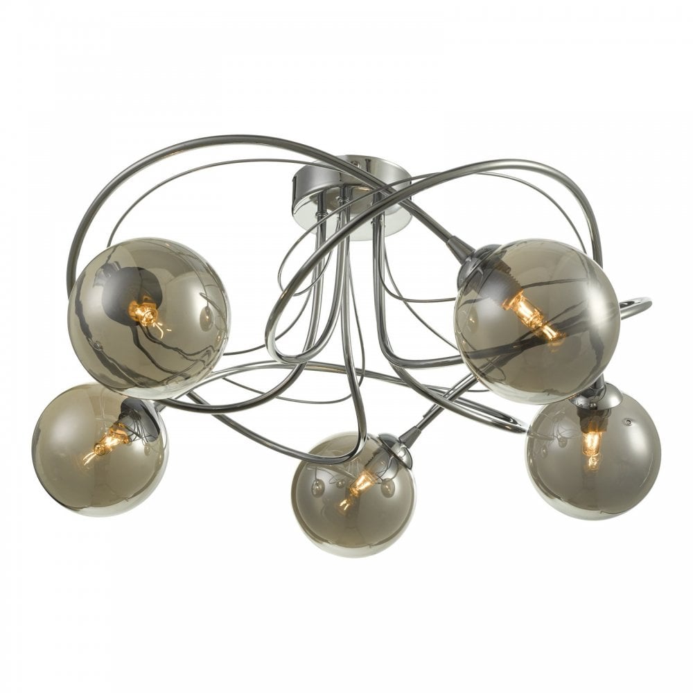 Onawa 5 Light Semi Flush Ceiling Light In Polished Chrome With Smoked Glass ONA5450-01