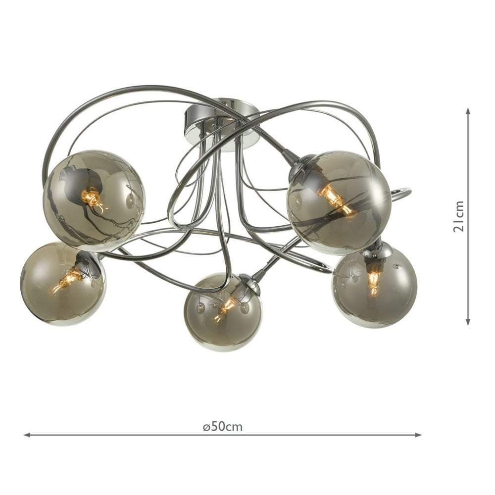 Onawa 5 Light Semi Flush Ceiling Light In Polished Chrome With Smoked Glass ONA5450-01