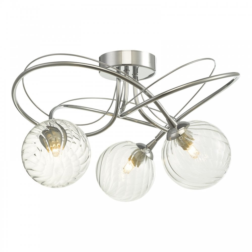 Onawa 3 Light Semi Flush Ceiling Light In Polished Chrome With Twisted Closed Glass ONA5350-03