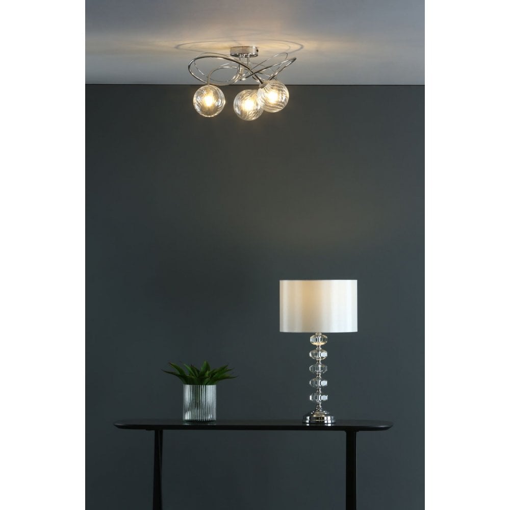 Onawa 3 Light Semi Flush Ceiling Light In Polished Chrome With Twisted Closed Glass ONA5350-03