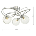 Onawa 3 Light Semi Flush Ceiling Light In Polished Chrome With Twisted Closed Glass ONA5350-03
