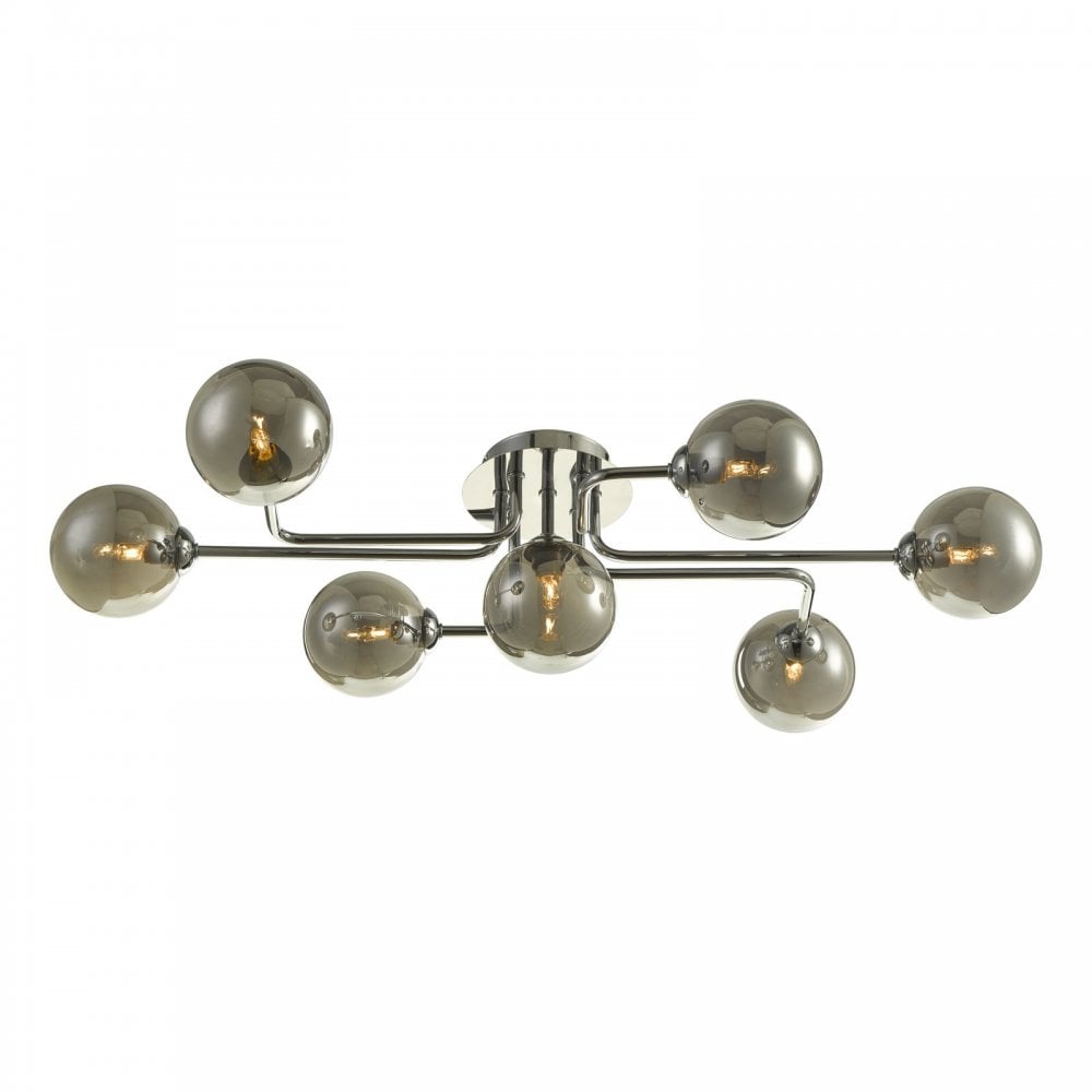 Reyna 7 Light Semi Flush Ceiling Light In Polished Chrome With Smoked Glass REY3450-01
