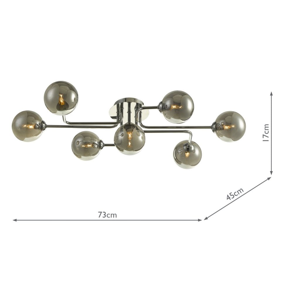 Reyna 7 Light Semi Flush Ceiling Light In Polished Chrome With Smoked Glass REY3450-01