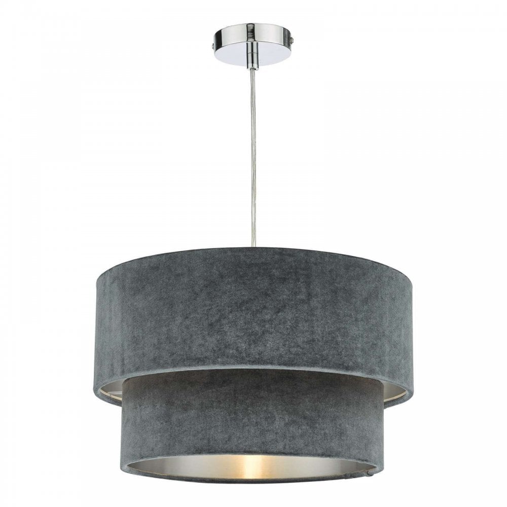 Suvan Easy Fit Tired Velvet Shade In Dark Grey Finish With Silver Lining SUV8661