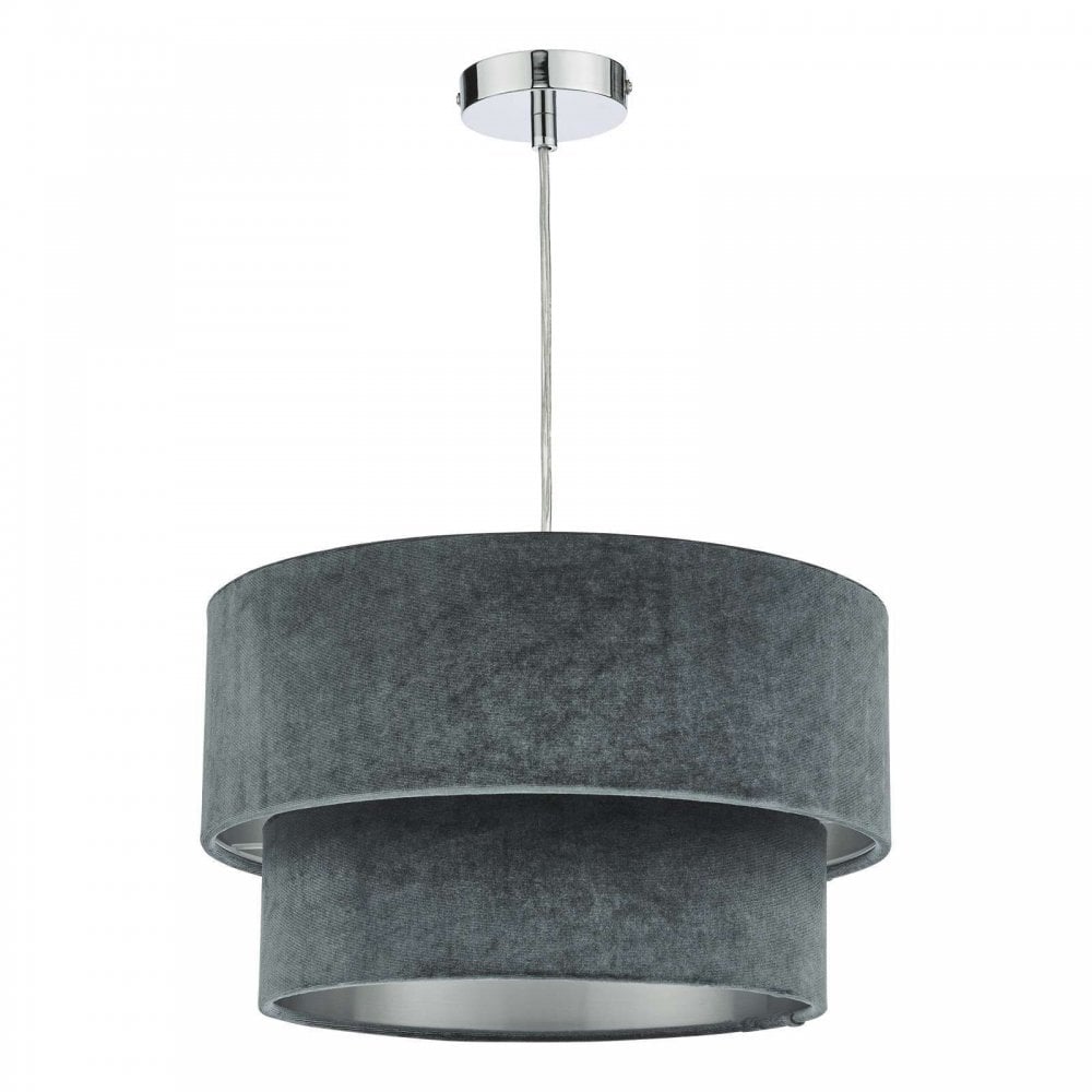 Suvan Easy Fit Tired Velvet Shade In Dark Grey Finish With Silver Lining SUV8661