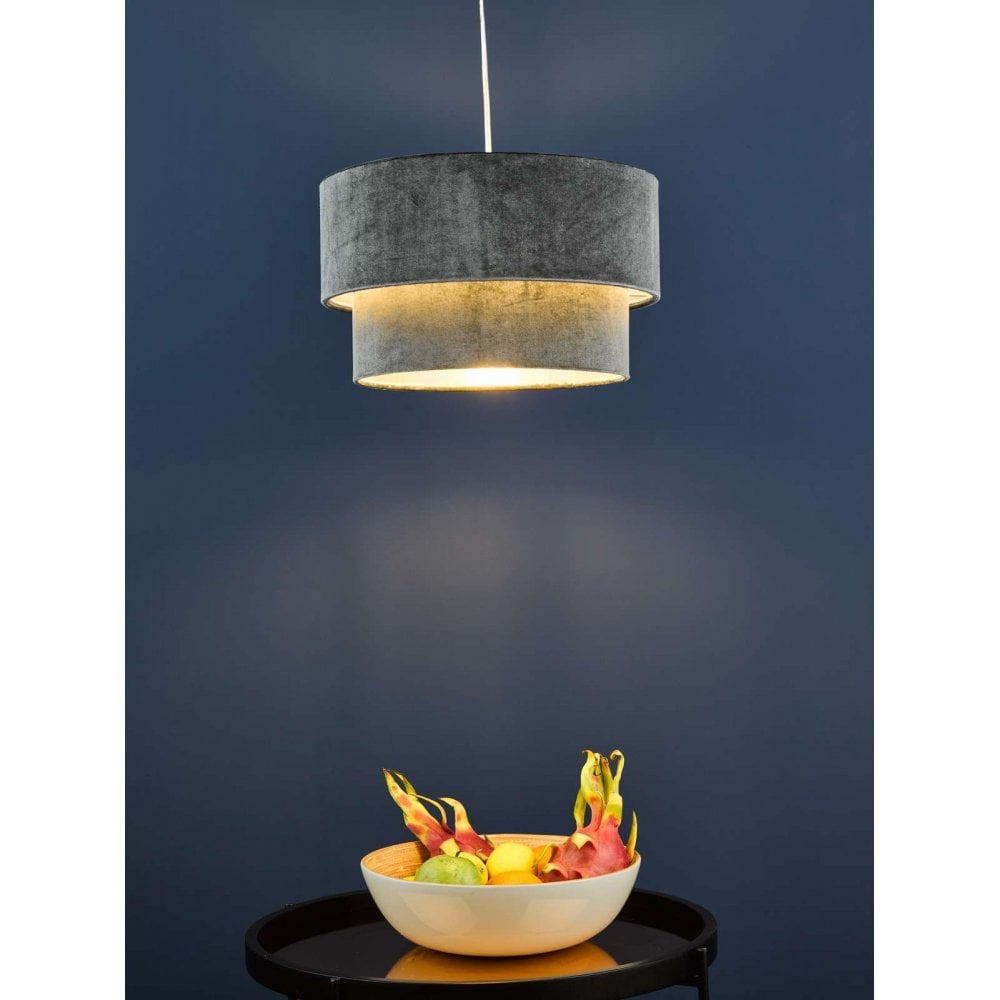 Suvan Easy Fit Tired Velvet Shade In Dark Grey Finish With Silver Lining SUV8661