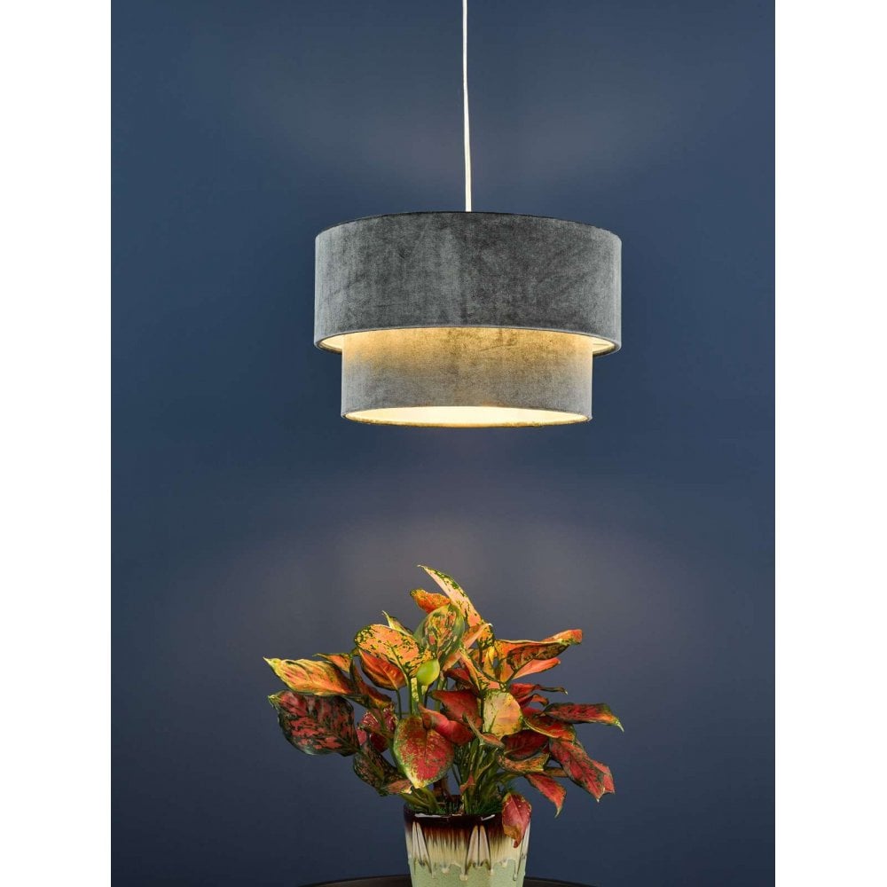 Suvan Easy Fit Tired Velvet Shade In Dark Grey Finish With Silver Lining SUV8661