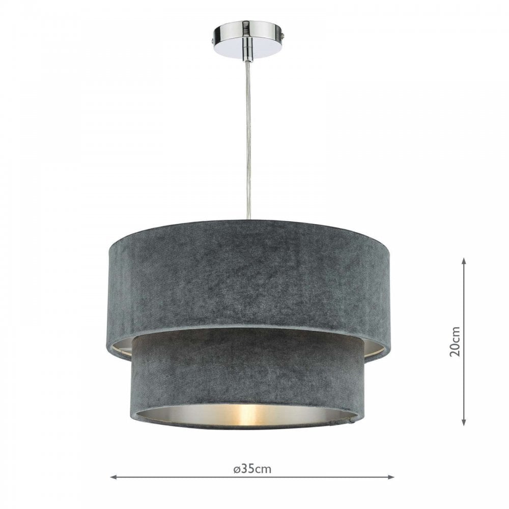 Suvan Easy Fit Tired Velvet Shade In Dark Grey Finish With Silver Lining SUV8661