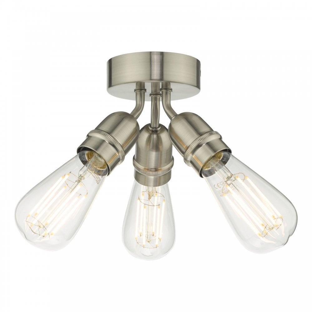 Yao Vintage 3 Light Flush Ceiling Light In Satin Nickel
