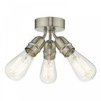 Yao Vintage 3 Light Flush Ceiling Light In Satin Nickel