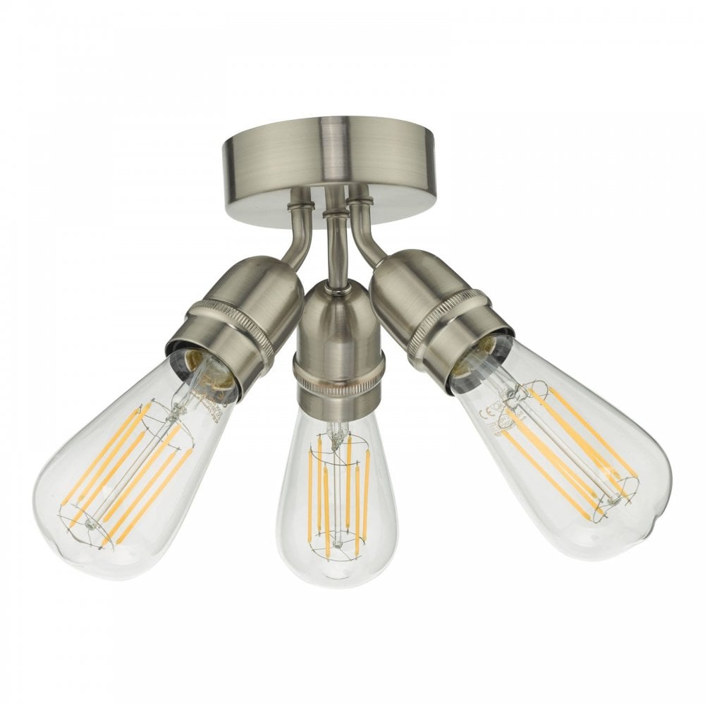 Yao Vintage 3 Light Flush Ceiling Light In Satin Nickel
