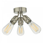 Yao Vintage 3 Light Flush Ceiling Light In Satin Nickel