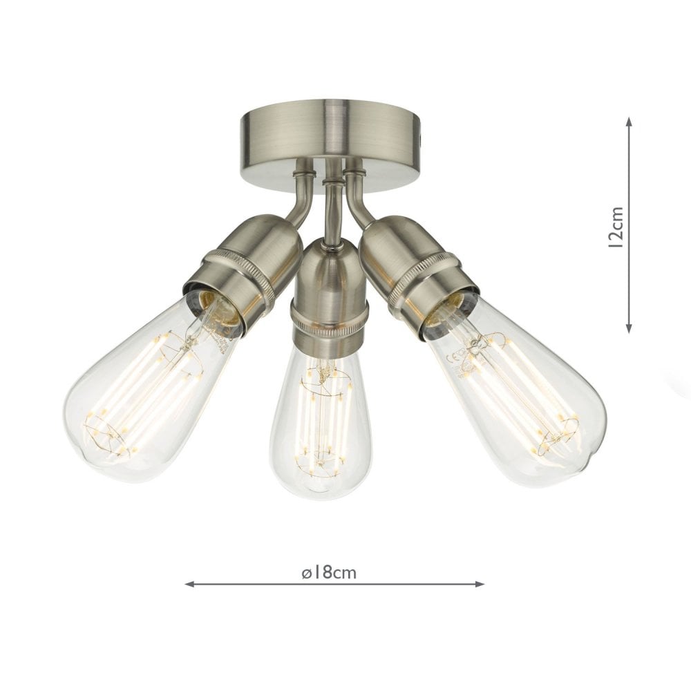 Yao Vintage 3 Light Flush Ceiling Light In Satin Nickel