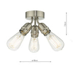 Yao Vintage 3 Light Flush Ceiling Light In Satin Nickel