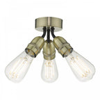Yao Vintage 3 Light Flush Ceiling Light In Antique Brass